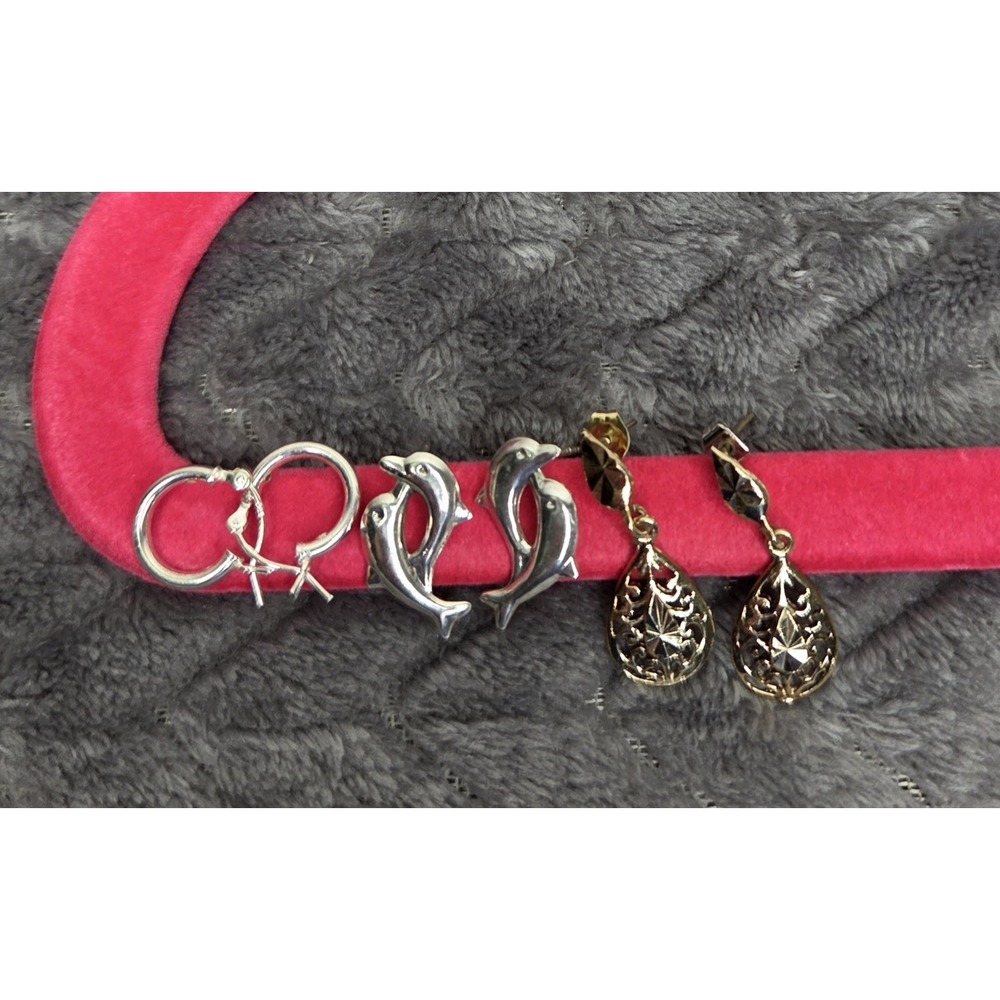 Sterling‎ 925 Silver Stamped Earrings Set Bundle Dolphins Small Hoops Teardrop